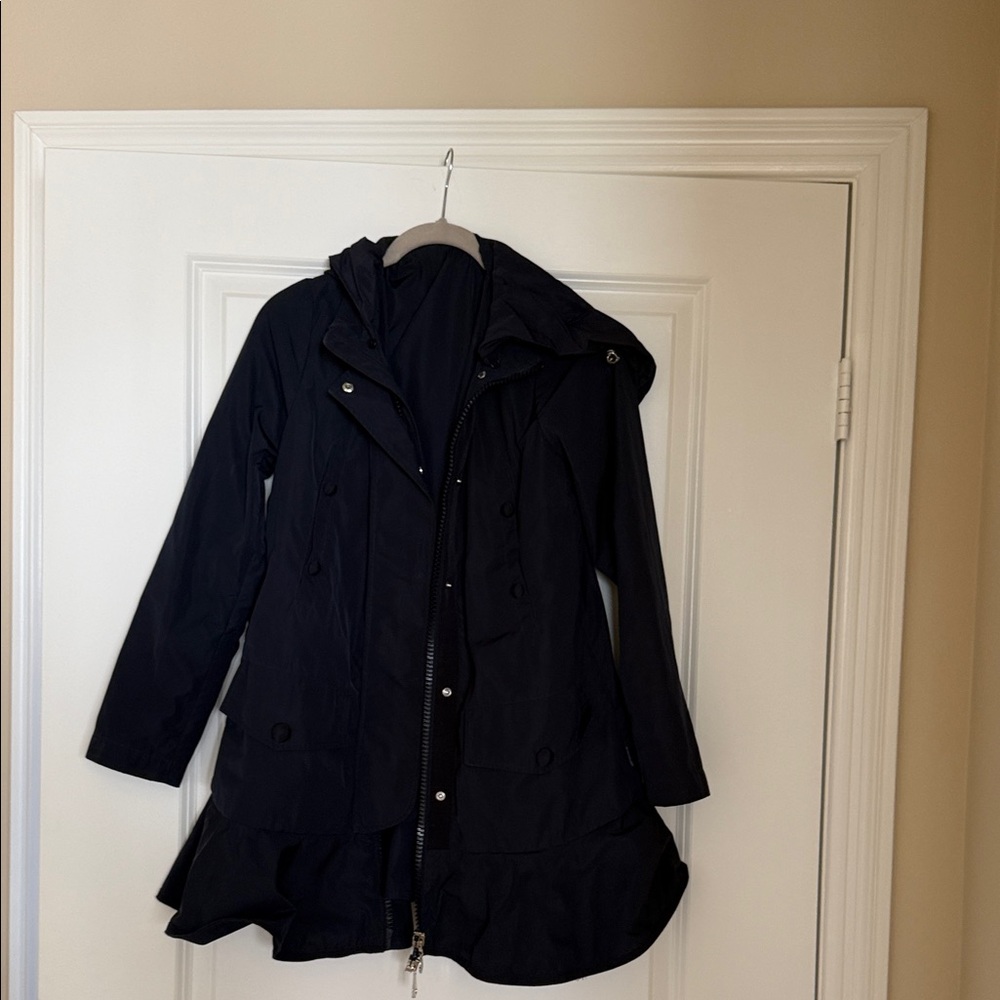 Moncler Dark Blue Hooded Trench Coat